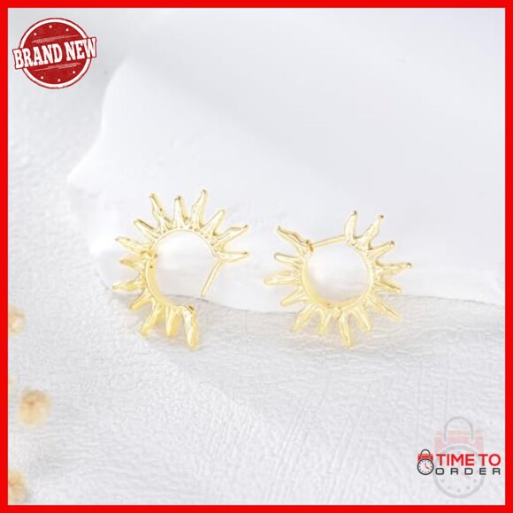 14K Gold Plated Hoop Earrings Hypoallergenic Spike Huggie 2 Inch - Picture 4 of 6